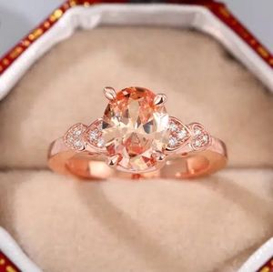 All💎2/$25》Rose Gold Plated 4 Prong Morganite Oval Zircon Ring